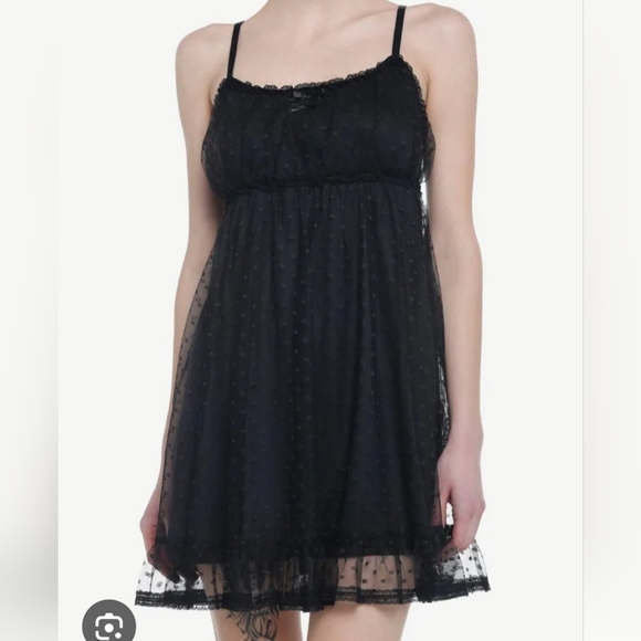 Thorn & Fable Hot Topic Women Black Empire Waist Slip Strappy Dress Size Small - Picture 2 of 10